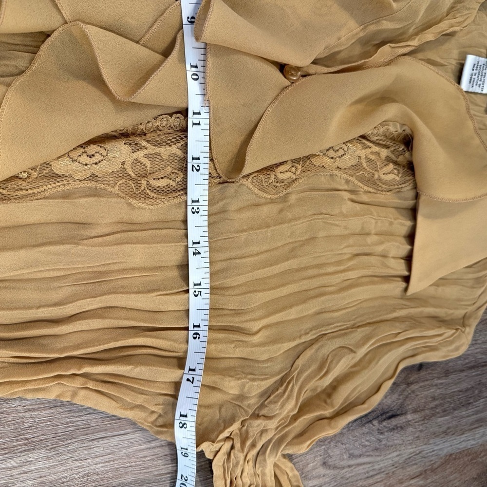 Vintage Y2K Sheer Ruffle Lace Blouse Women’s L Bronze Tan Boho Western Romantic - Picture 7 of 9